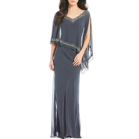 J Kara Dresses Jkara Beaded Vneck Popover Chiffon Gown Hand